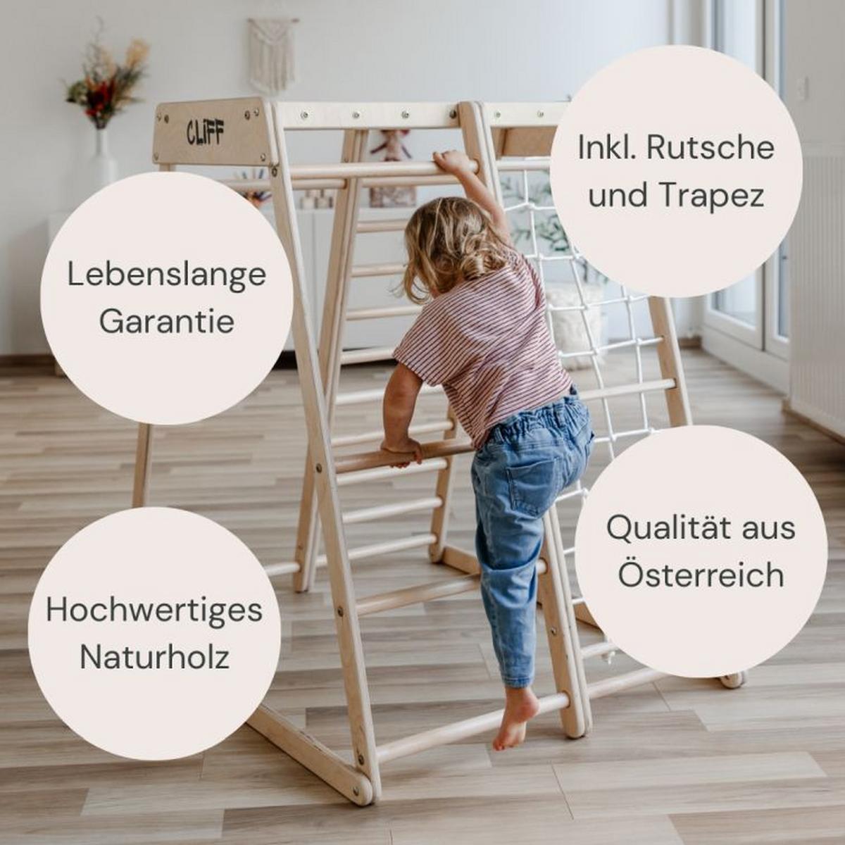 platzsparendes Klettergerüst natur - Birkefarben, Basics, Holz (84/105/113cm) - CLIFF