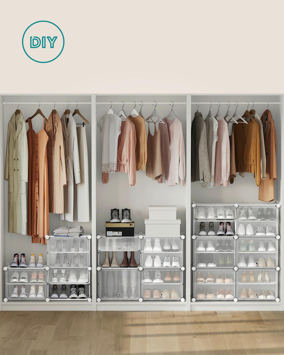 Schuhregal Weiß/Transparent B: 83 cm - Transparent/Weiß, Basics, Kunststoff/Metall (83/156/32cm)