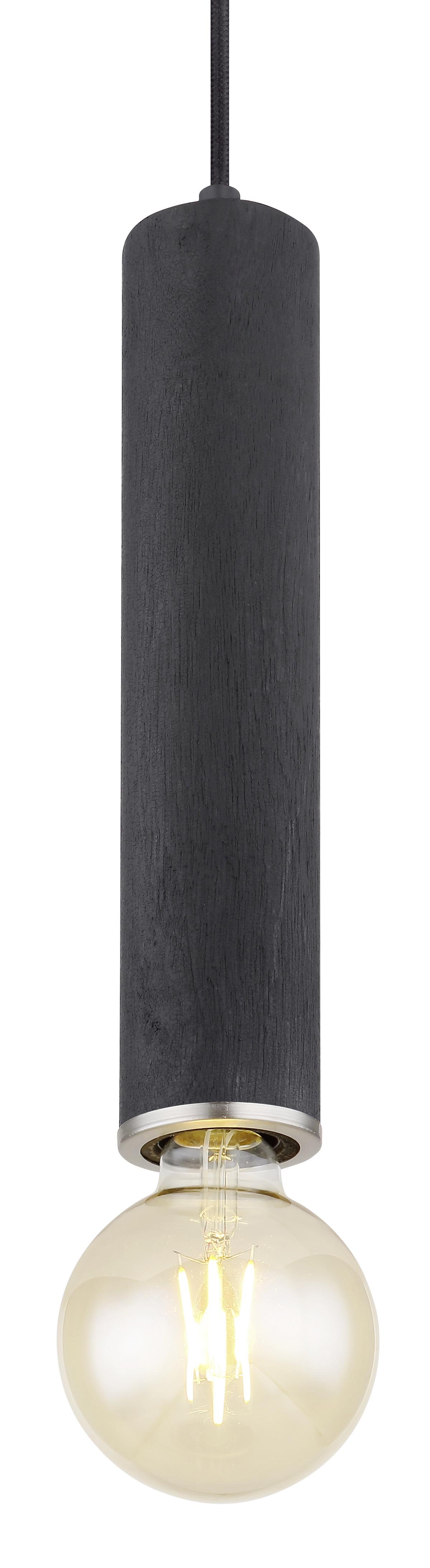 Hängeleuchte Marion H: 160 cm 1-Flammig - Schwarz/Nickelfarben, Basics, Holz/Metall (12/160cm) - Globo