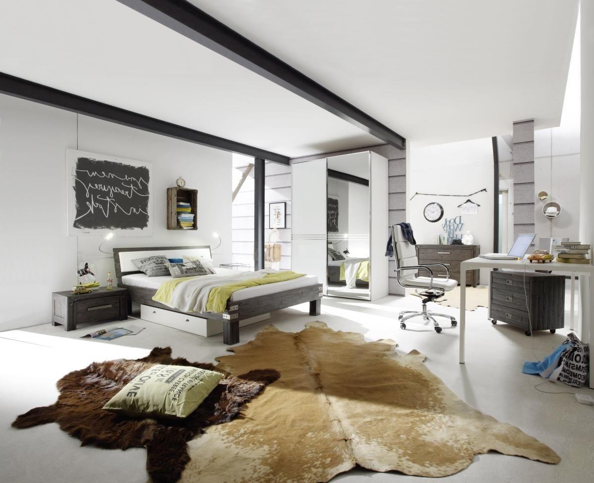 Bett Factory-Line Kopfteil Mit 2 Paneele 100x200 - Grau/Akaziefarben, KONVENTIONELL, Holz (100/200cm) - Hasena