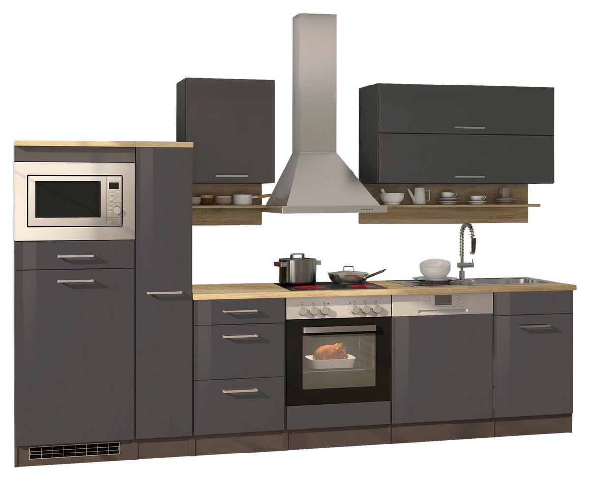 Küchenzeile Mailand mit Geräten 310 cm Anthrazit Elegant - Eichefarben/Anthrazit, MODERN, Holzwerkstoff (310cm) - Held
