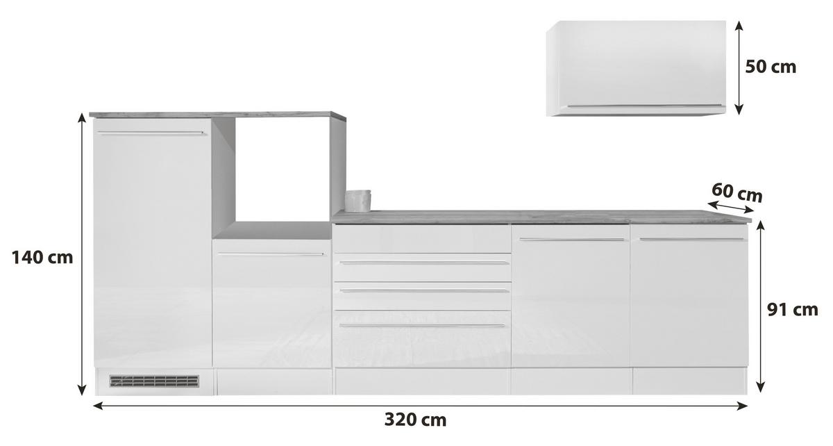 Küchenleerblock Gabriel Doppelblock - Wildeiche/Weiß Hochglanz, Basics, Holzwerkstoff (320cm) - Respekta