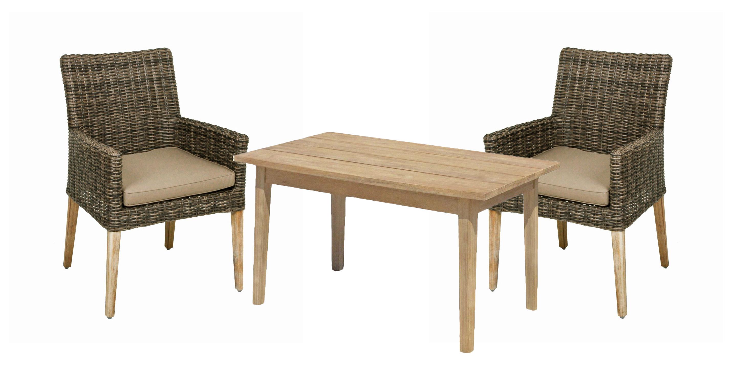 Gartenmöbel Set 3-Tlg. Kunststoff/Holz Mit Sitzkissen - Hellbraun/Beige, Basics, Holz/Kunststoff (60/89/64cm) - Gardenson