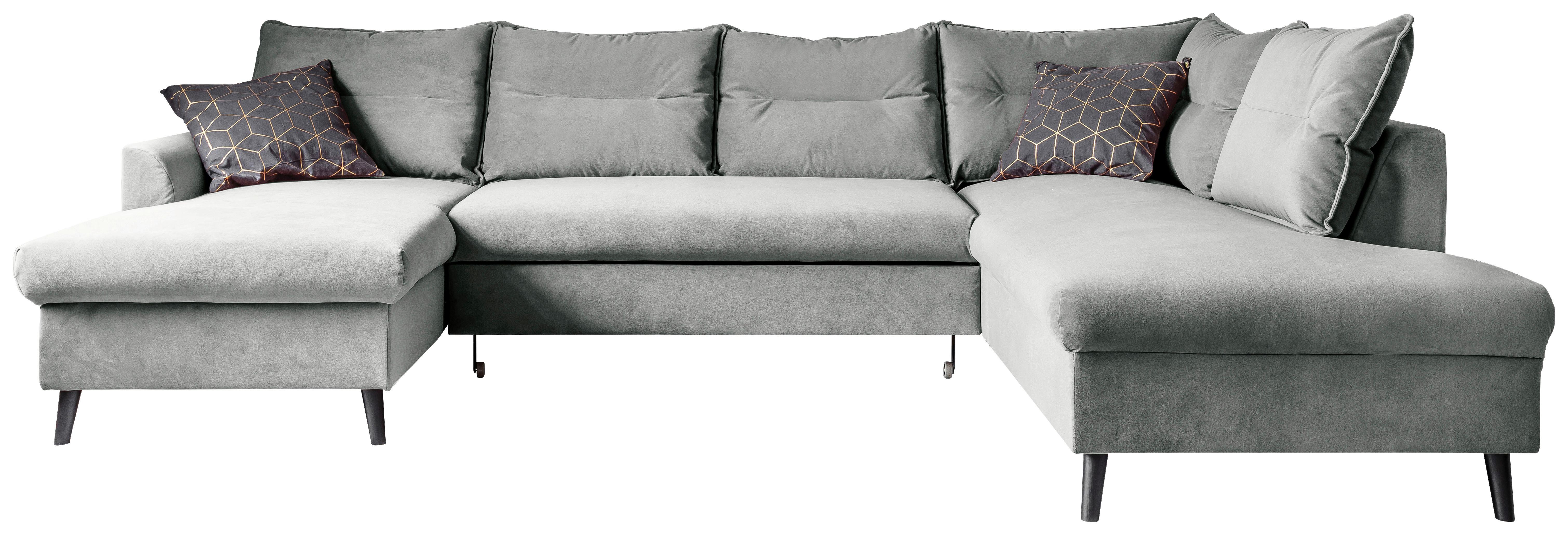 Sedacia súprava ISABELLA U, svetlosivá farba - čierna/svetlosivá, Basics, drevo/textil (150/300/200cm) - MID.YOU