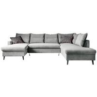 Sedací souprava ISABELLA U, světle šedá barva - černá/světle šedá, Basics, dřevo/textil (150/300/200cm) - MID.YOU
