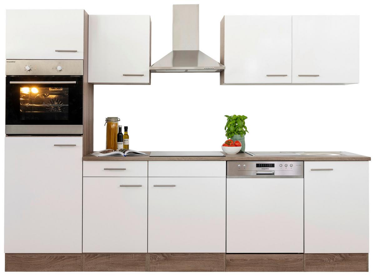 Küchenzeile mit Geräten B: 280 cm Weiß/Eiche Dekor - Eichefarben/Weiß, Design, Holzwerkstoff (280cm) - Respekta