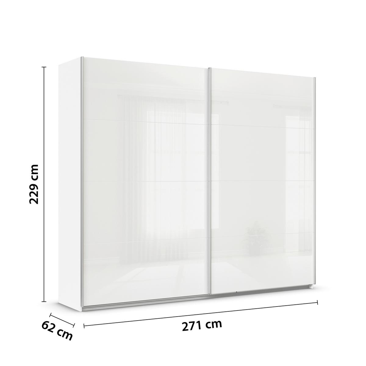 Schwebetürenschrank B: 271cm Feldkirch Weiß - Weiß Hochglanz/Weiß, MODERN, Glas/Holzwerkstoff (271/229/62cm)