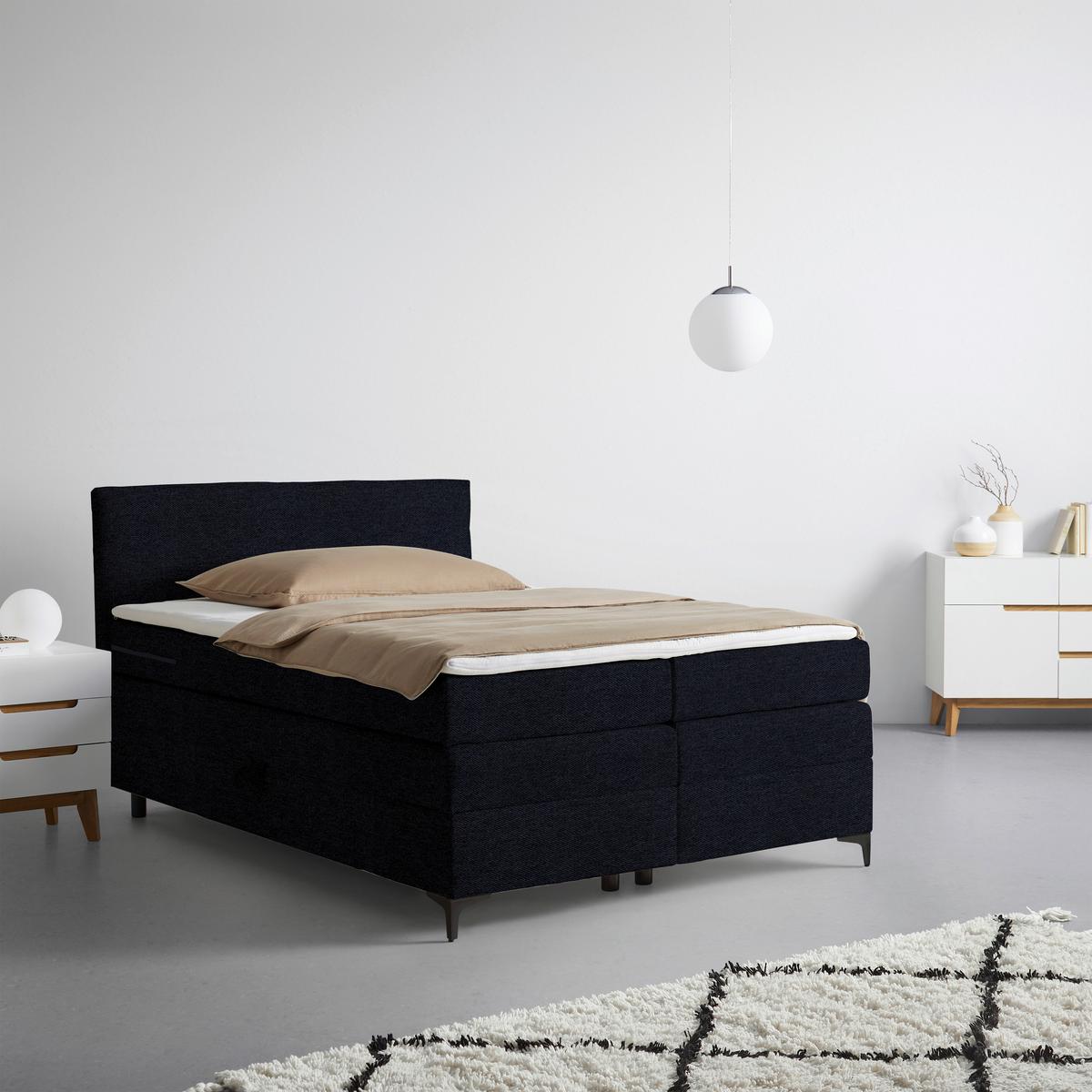 Boxspringová postel BARI 140/200, černá - černá, Konvenční, kov/textil (140/200cm) - Mömax