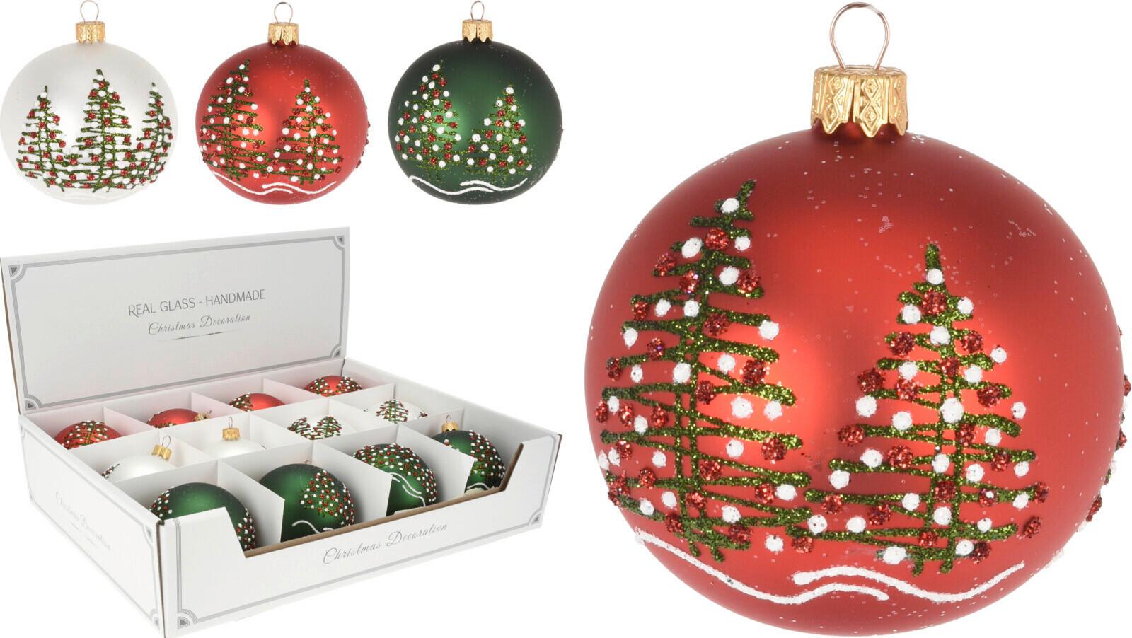 CHRISTBAUMKUGEL AVG113830 - Dunkelgrün/Rot, Basics, Glas/Metall (8.0/8.0/10.0cm)