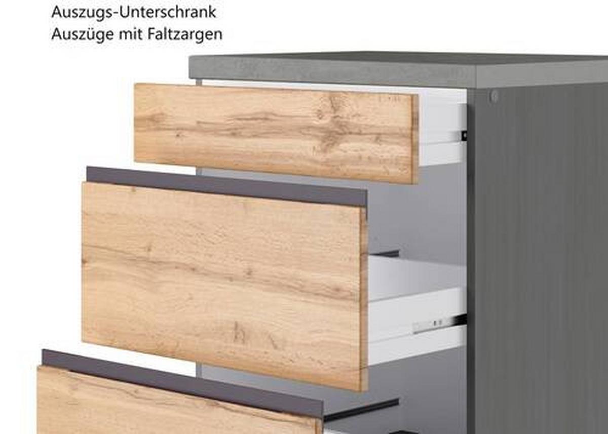 Küchenzeile Turin mit Geräten B: 300 cm Graphitfarben/Eiche - Eiche Wotan/Graphitfarben, Design, Holzwerkstoff (300cm) - Held