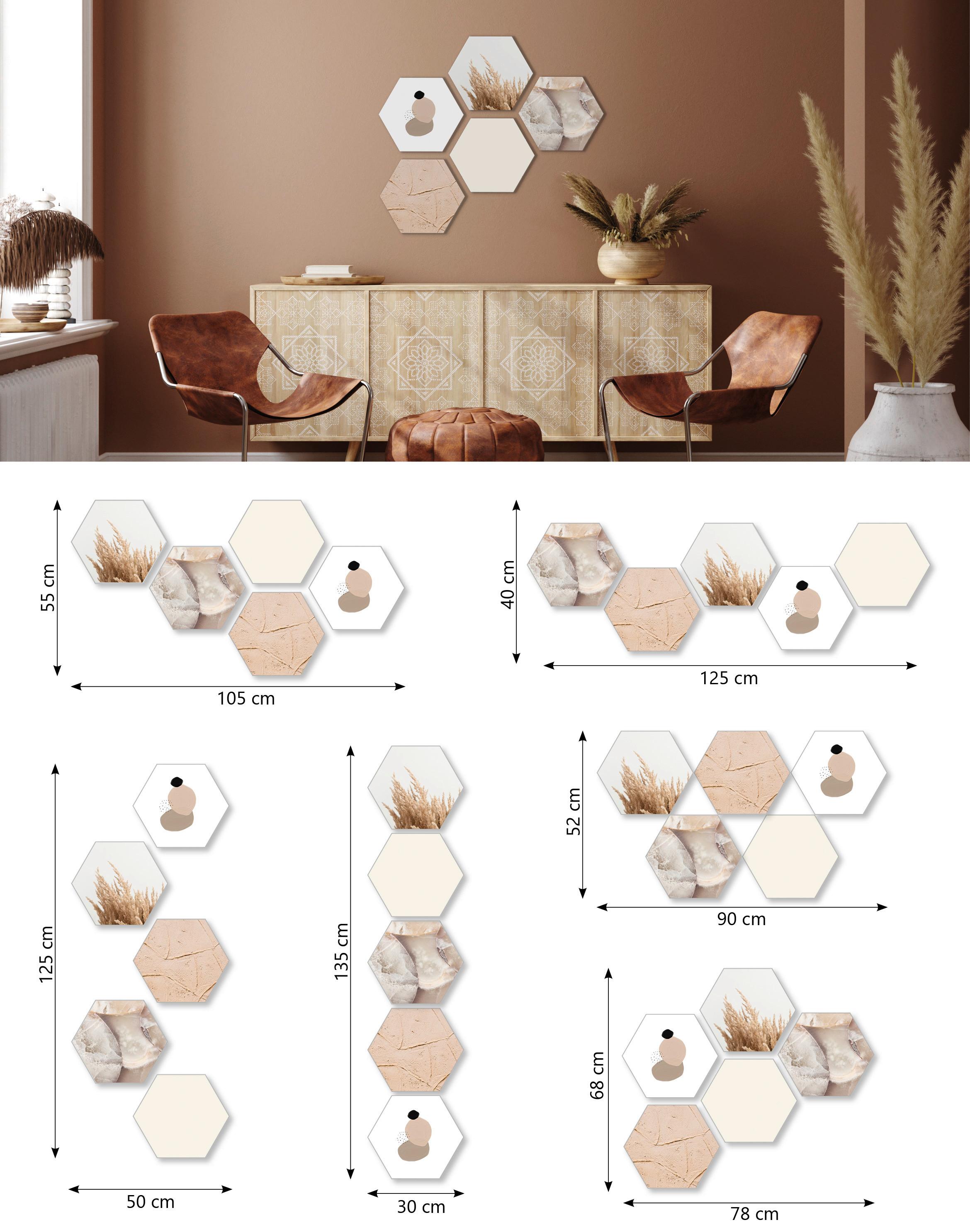 Obraz Hexagon, 5-Dielna Sada - hnedá/biela, plast (30/25cm) - Modern Living