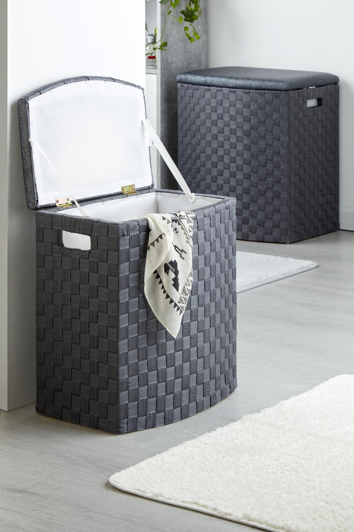 Wäschetonne mit Deckel Ghada Anthrazit, 42x28x48 cm - Anthrazit, KONVENTIONELL, Kunststoff/Textil (42/28/48cm) - Luca Bessoni