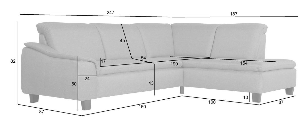 Ecksofa Aaron Dunkelbraun Flachgewebe - Dunkelbraun/Nussbaumfarben, Design, Textil (247/187cm) - Max Winzer