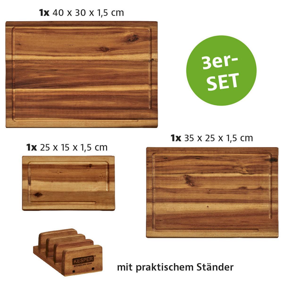 Schneidebrett-Set 3-teilig Braun - Braun, Basics, Holz (40/11,2/31,5cm) - Kesper