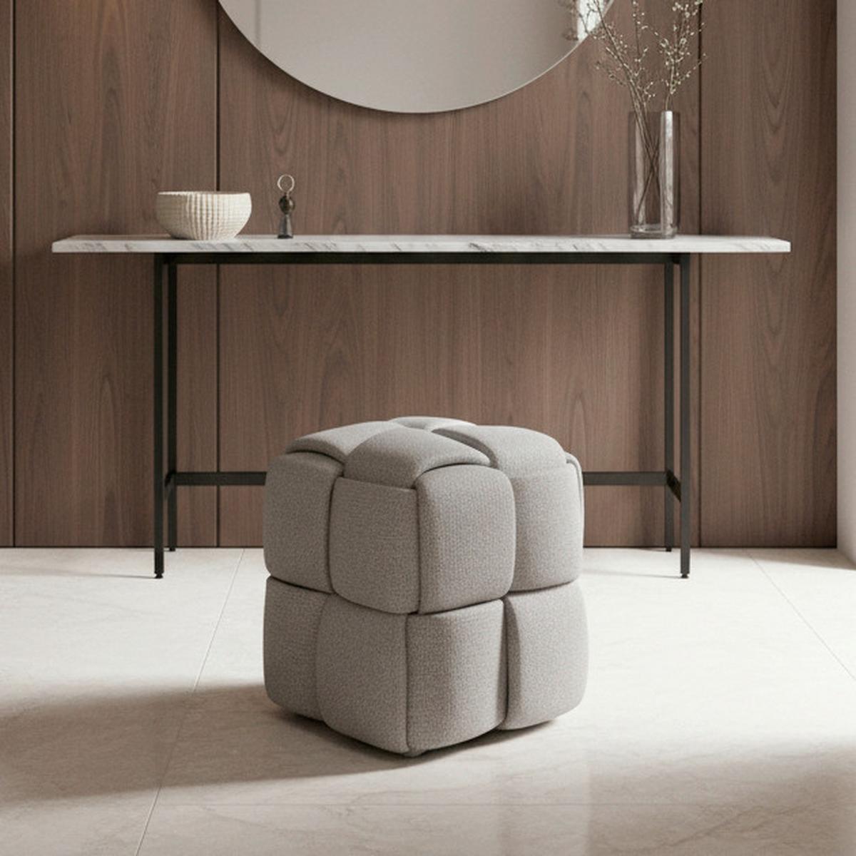 Taburet ELLA sivá bouclé - čierna/sivá, Modern, drevo/textil (45/45/45cm) - Bessagi Home