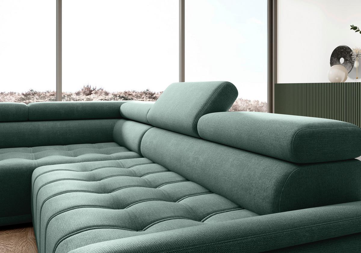 Rohová sedačka GRINALDI, levá, tmavě zelená - černá/tmavě zelená, Moderní, textil/plast (206/283cm) - Premium Living