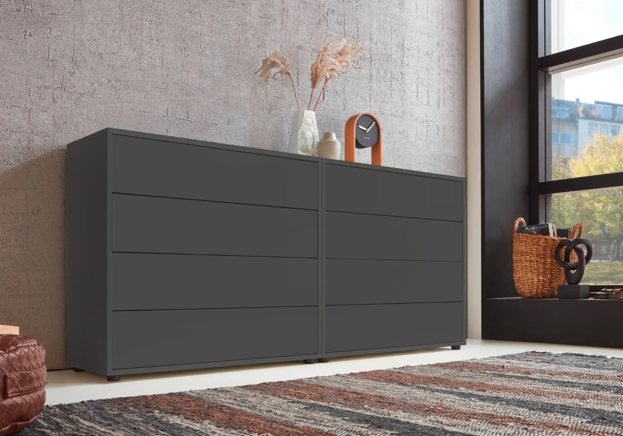 Sideboard Mailand 1 B: 158cm Anthrazit - Anthrazit/Schwarz, MODERN, Holzwerkstoff (158/73/33cm) - MID.YOU