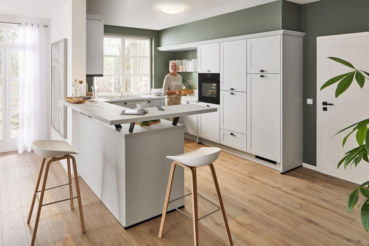 Einbauküchen Pn 435 Frei Planbar Landhausstil - Weiß Hochglanz/Eichefarben, Holzwerkstoff - Pino
