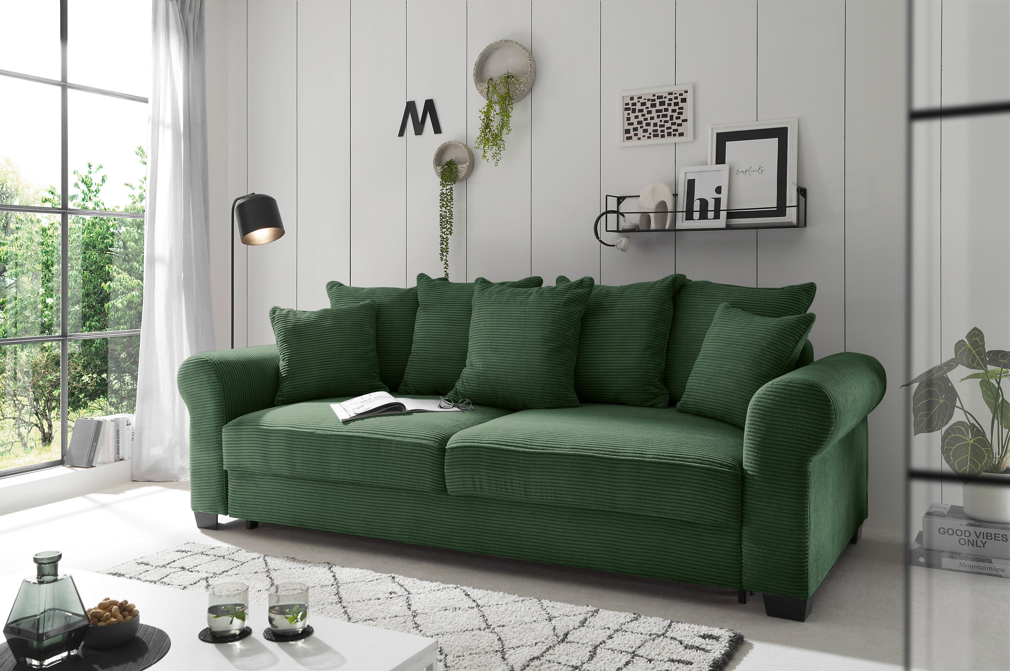 2-Sitzer-Sofa Mit Schlaffunktion Maureen B:247cm - Dunkelgrün/Schwarz, KONVENTIONELL, Textil (247/95/125cm) - Hom`in