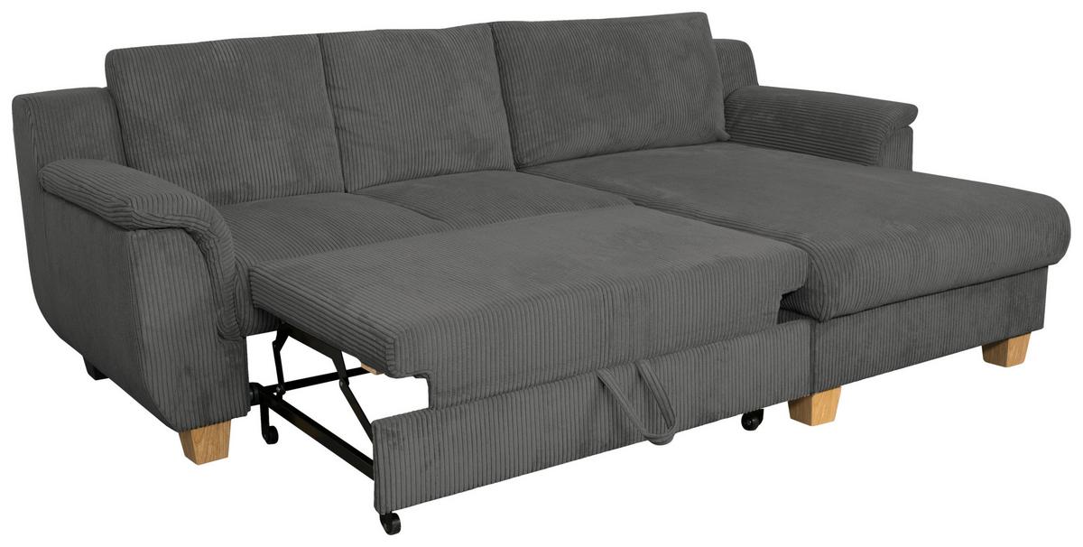 Ecksofa mit Schlaffunktion & Bettkasten Alex Dunkelgrau - Dunkelgrau/Naturfarben, MODERN, Textil (246/156cm)