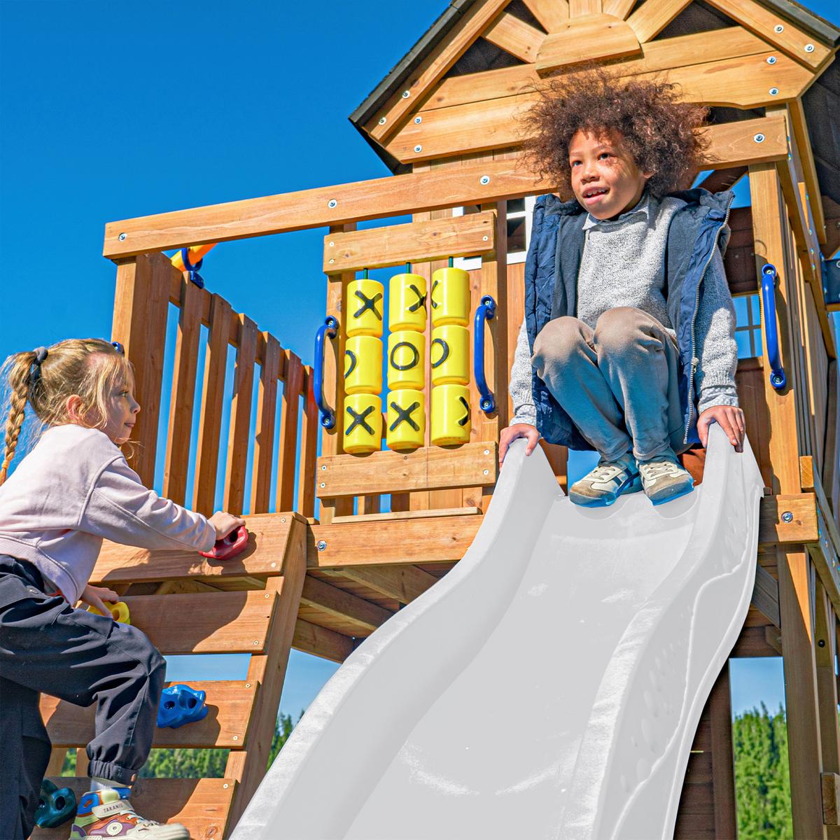 Spielturm mit Rutsche Weiss - Anthrazit/Braun, Basics, Holz/Kunststoff (435/410/305cm) - Ambia Garden