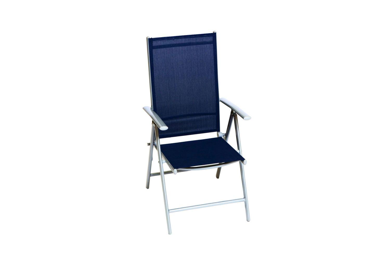 Gartensessel Klappbar Amalfi Metall/Textil - Silberfarben/Dunkelblau, ROMANTIK / LANDHAUS, Textil/Metall (57/108/65cm) - Gardenson