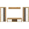 Wohnwand Jam Eiche Wotan Dekor B: 310cm - Eiche Wotan/Schwarz, Design, Glas/Holzwerkstoff (310/159/35cm) - MID.YOU