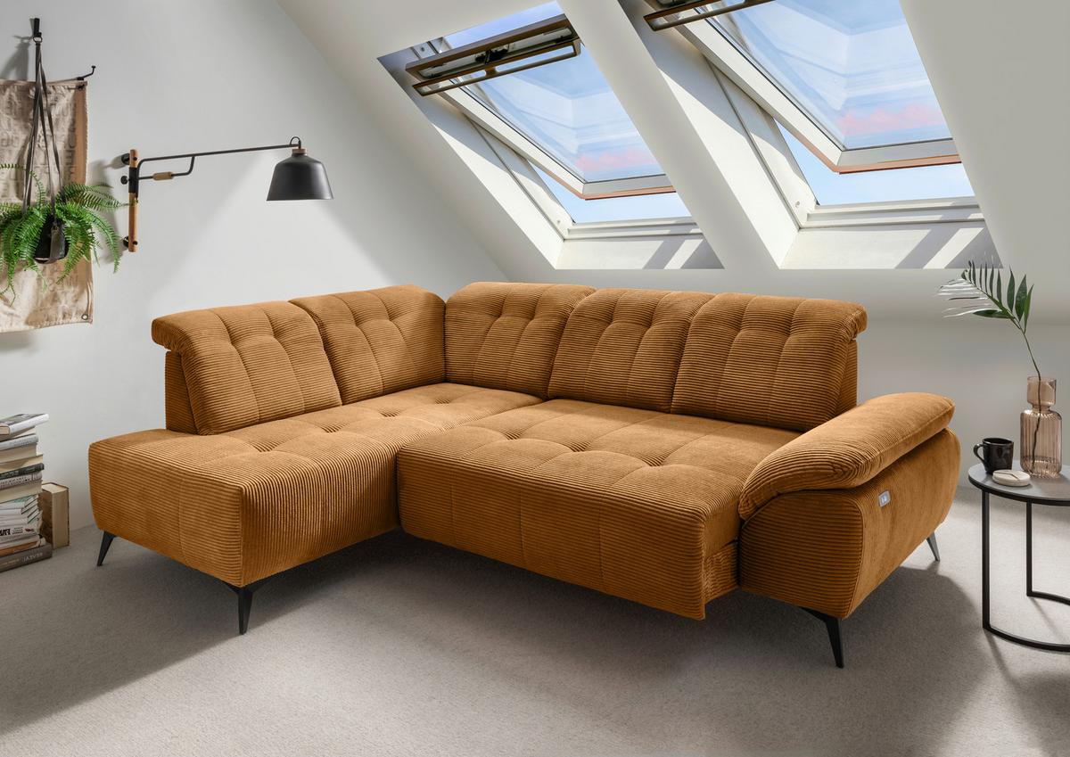 Ecksofa Fiore Goldfarben S: 200x272 cm - Goldfarben/Schwarz, MODERN, Textil (200/272cm) - Livetastic