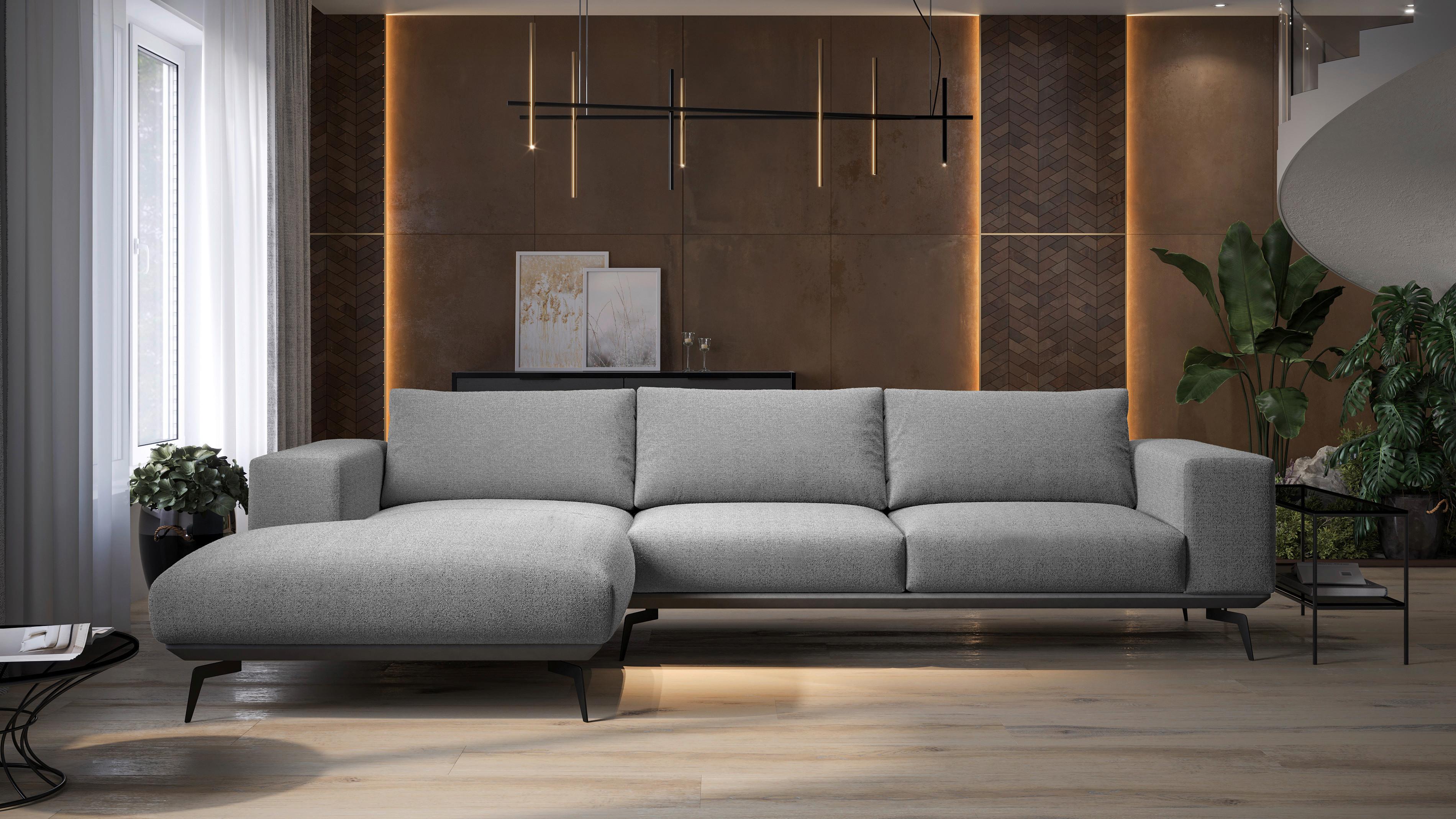 Ecksofa Albero - Schwarz/Grau, Design, Holz/Textil (180/330cm) - MID.YOU