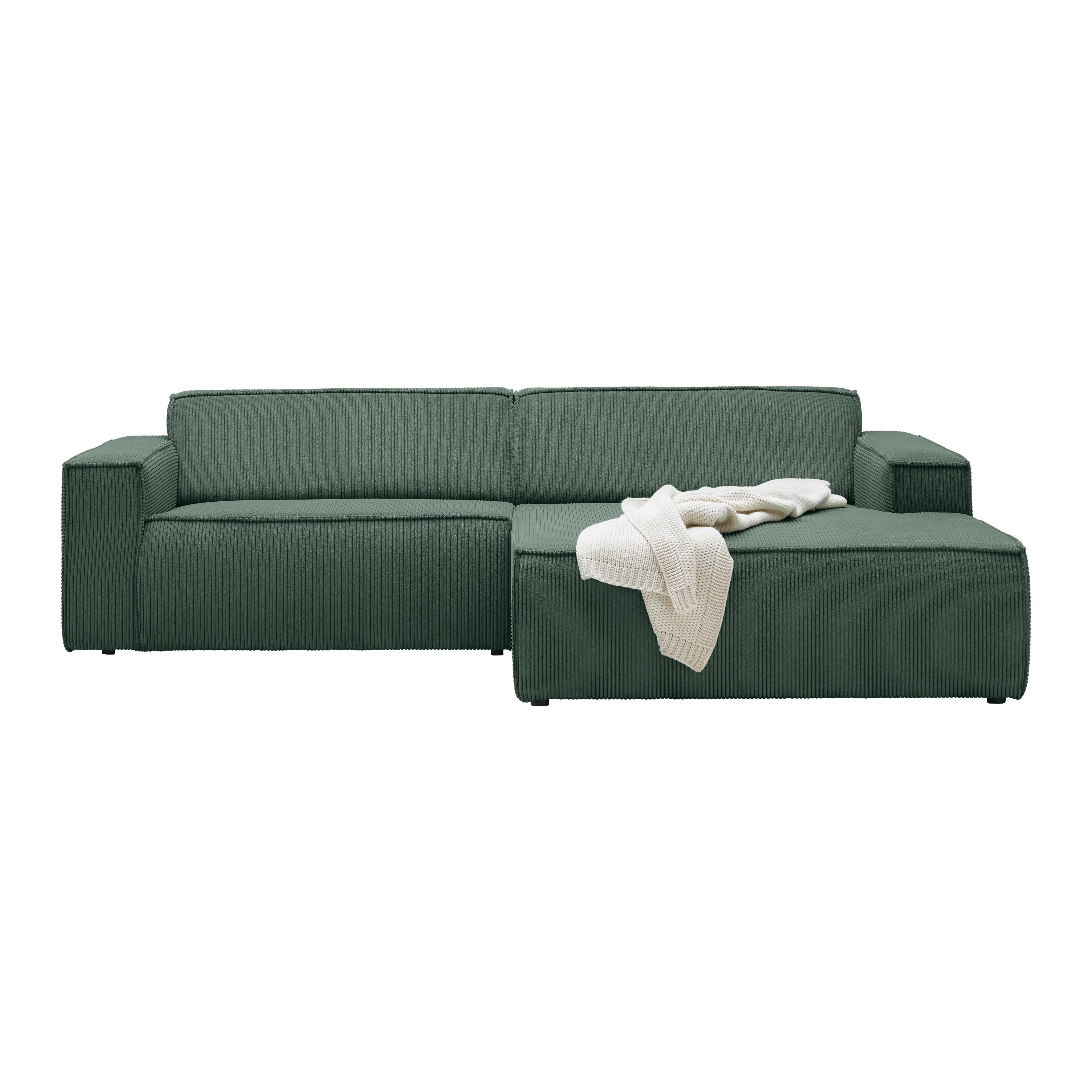 Rohová sedačka LOFT, pravá, tmavě zelený manšestr - černá/světle zelená, Moderní, textil/plast (265/75/172cm) - Mömax