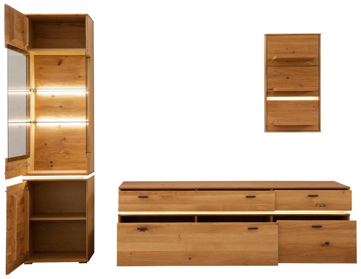 Wohnkombination Massiv 3-Tlg. Como Wildeiche - Wildeiche, Natur, Glas/Holz (246/202/51cm) - MID.YOU