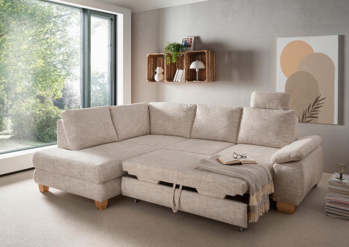 Eckschlafsofa Positano, Creme S: 206x265 Cm - Wildeiche/Creme, MODERN, Textil (206/265cm) - Livetastic