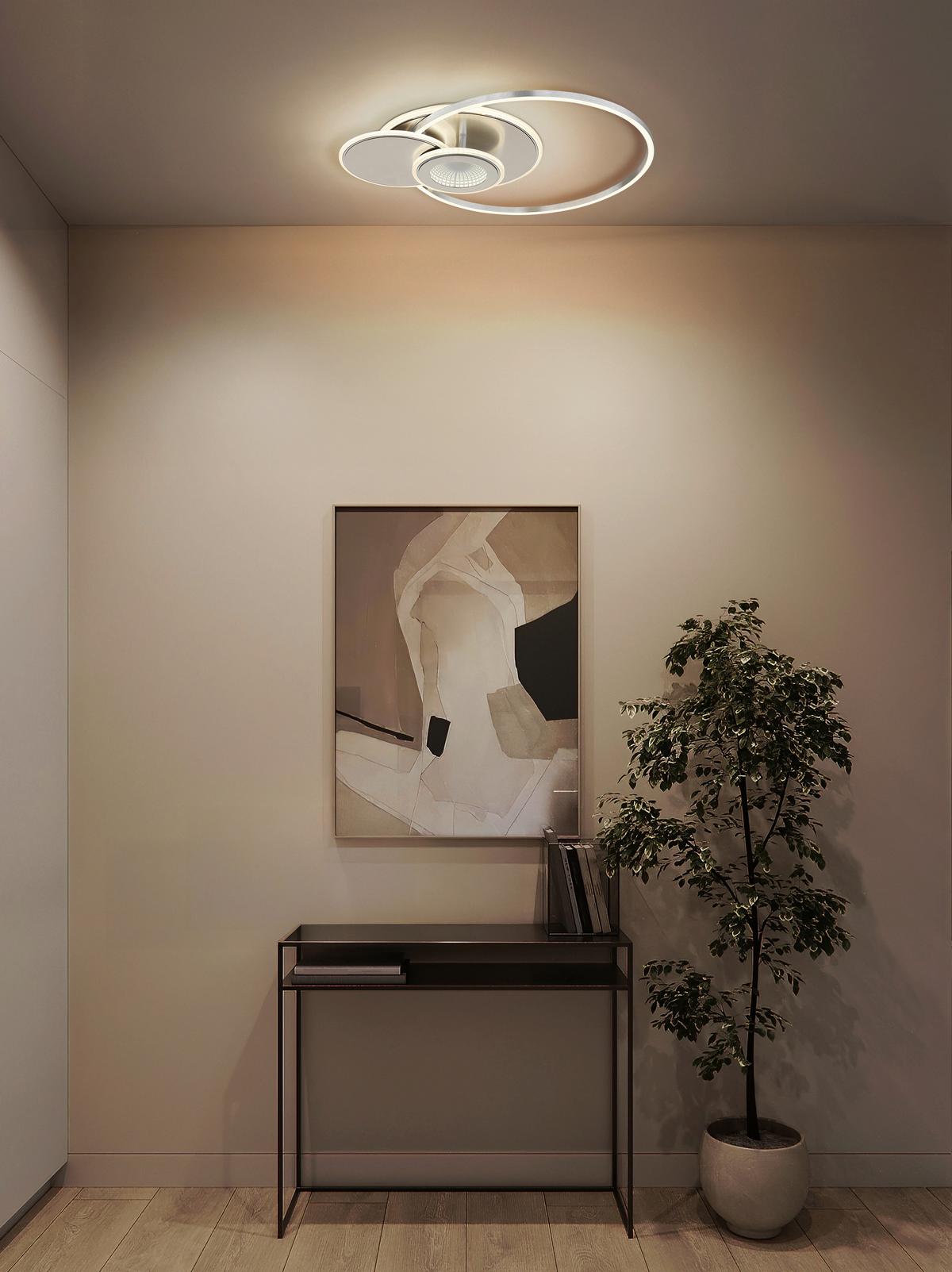 LED-DECKENLEUCHTE Nachtlichtfunktion - Silberfarben/Opal, Design, Kunststoff/Metall (56/45/7,5cm) - Globo