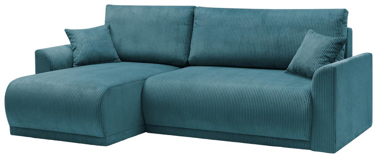 Rohová sedačka KIM L146, oboustranná, tyrkys. manšestr - tyrkysová, Moderní, dřevo (233/146cm)
