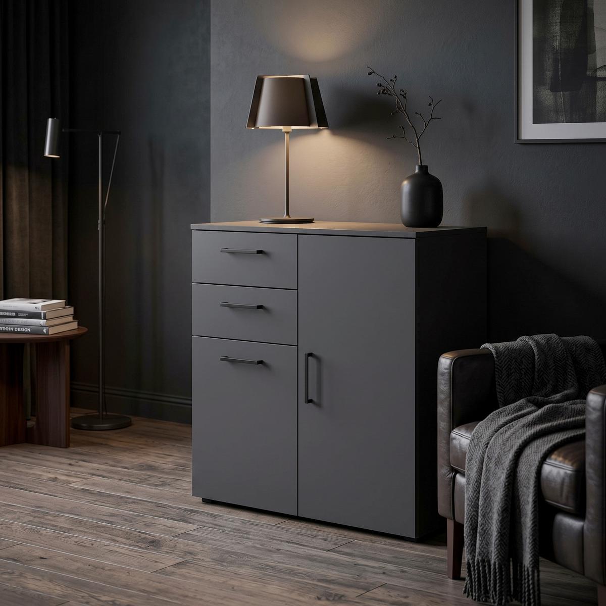 Komoda MULTISTAURAUM š: 80 cm - čierna/grafitová, Modern, kompozitné drevo/plast (80/83/40cm)