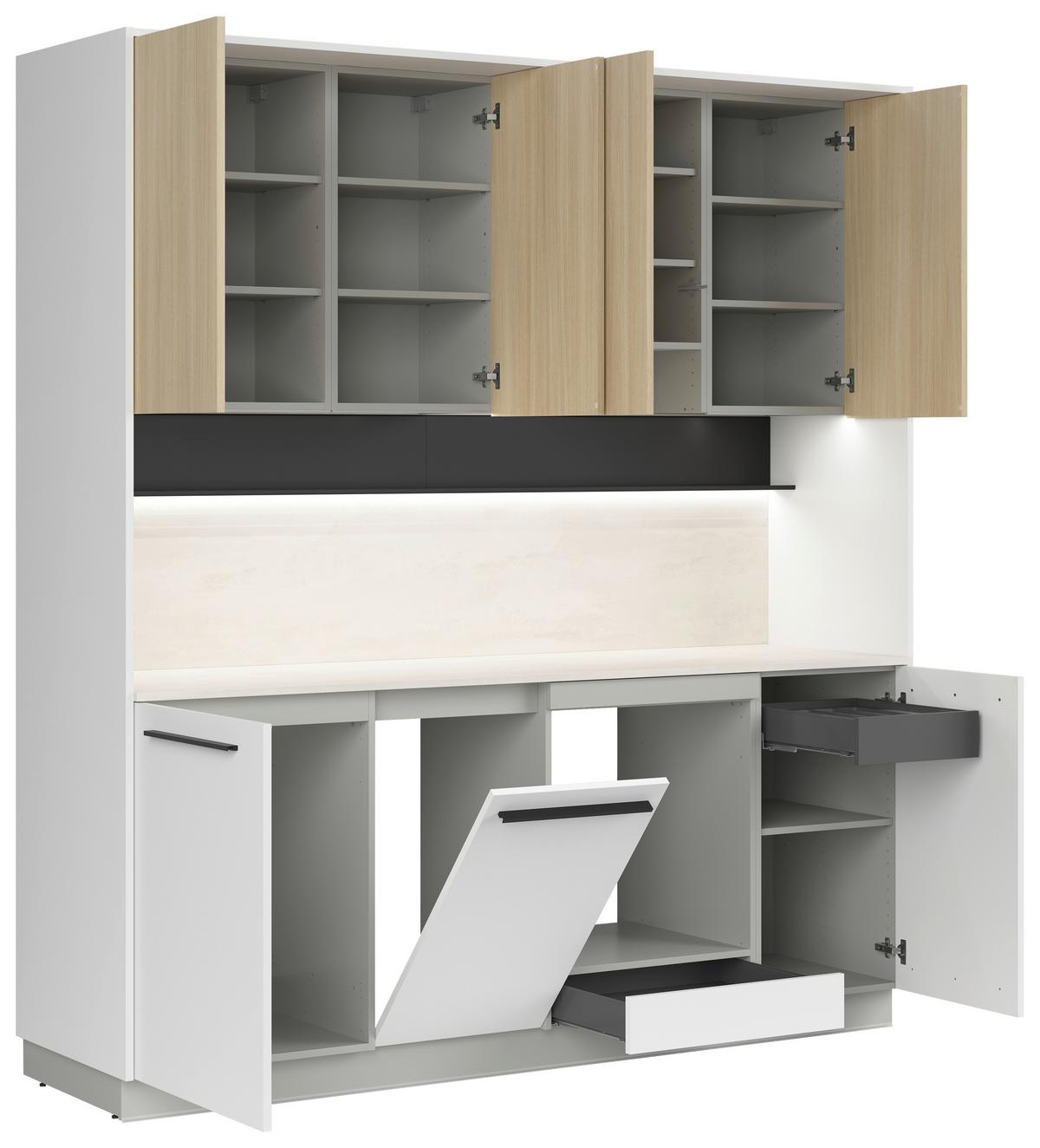 Kuchynská linka, š.210 cm vr.pasparty, dekorač.obkladu - čierna/sivá, Basics, kompozitné drevo/plast (210cm) - Visiona