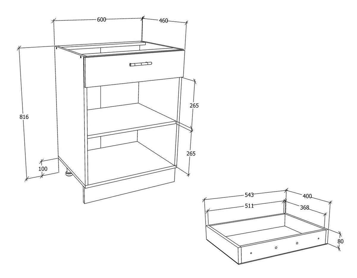 Küchenunterschrank Esilo B: 60 cm Weiß/Eiche Dekor - Weiß/Sonoma Eiche, KONVENTIONELL, Holzwerkstoff (60/82/46cm) - MID.YOU