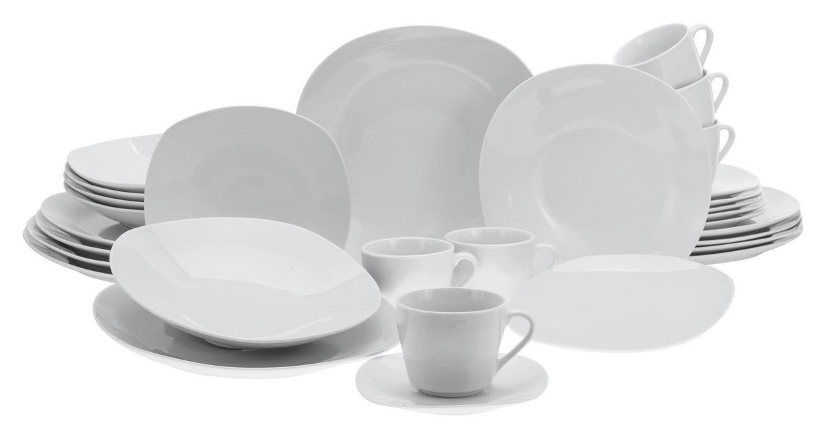 Kombiservice Porzellan 6 Personen Geschirr Set - Weiß, Basics, Keramik - Creatable