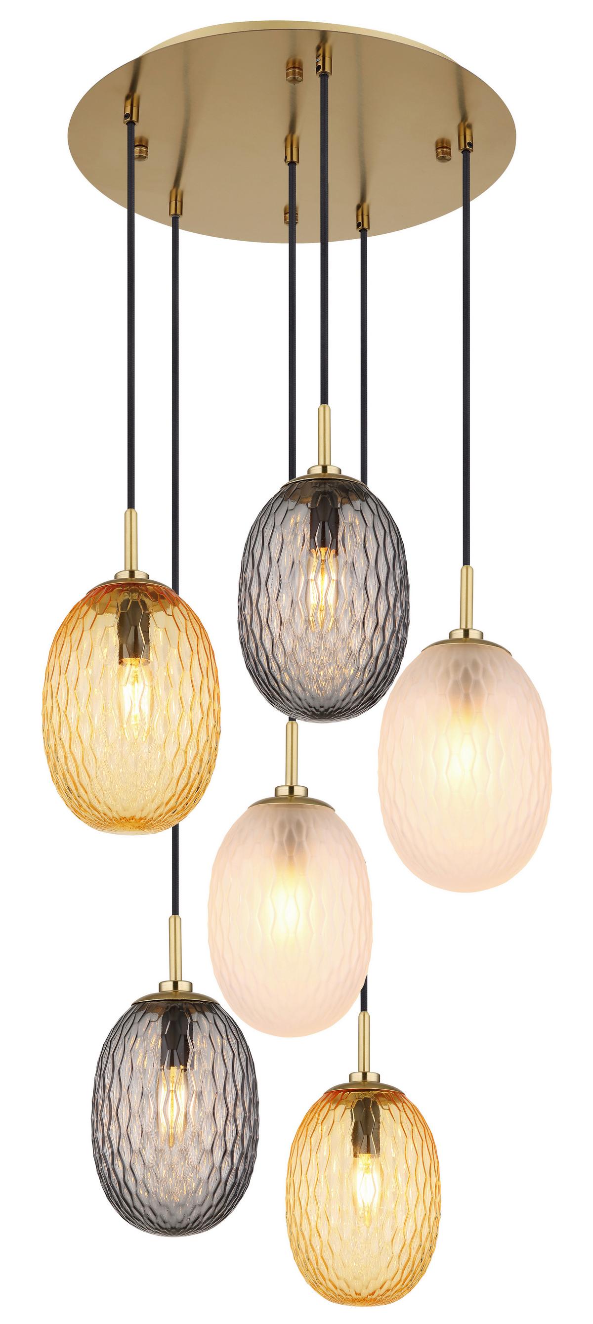 Hängeleuchte 15899-6hr - Goldfarben/Schwarz, Basics, Glas/Textil (47/120cm) - Globo