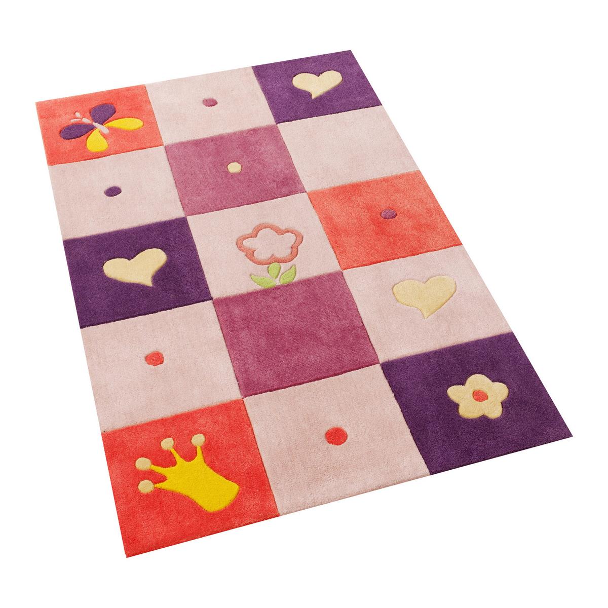Kindertepppich Karo Multicolor 80x150 Cm - Pink/Lila, Trend, Textil (80/150cm)
