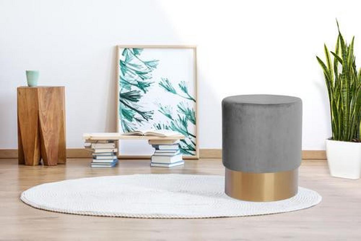 Pouf Nano Samt Grau/ Goldfarben DxH: 35x42 cm - Goldfarben/Grau, Basics, Holz/Holzwerkstoff (35/42cm) - Kayoom
