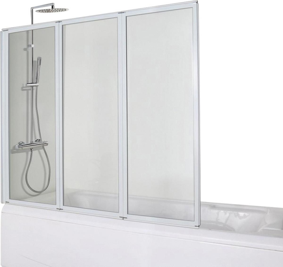 Badewannenfaltwand 3-Tlg. 130x121 cm Weiß, Glas - Weiß, MODERN, Glas/Metall (130/121cm)