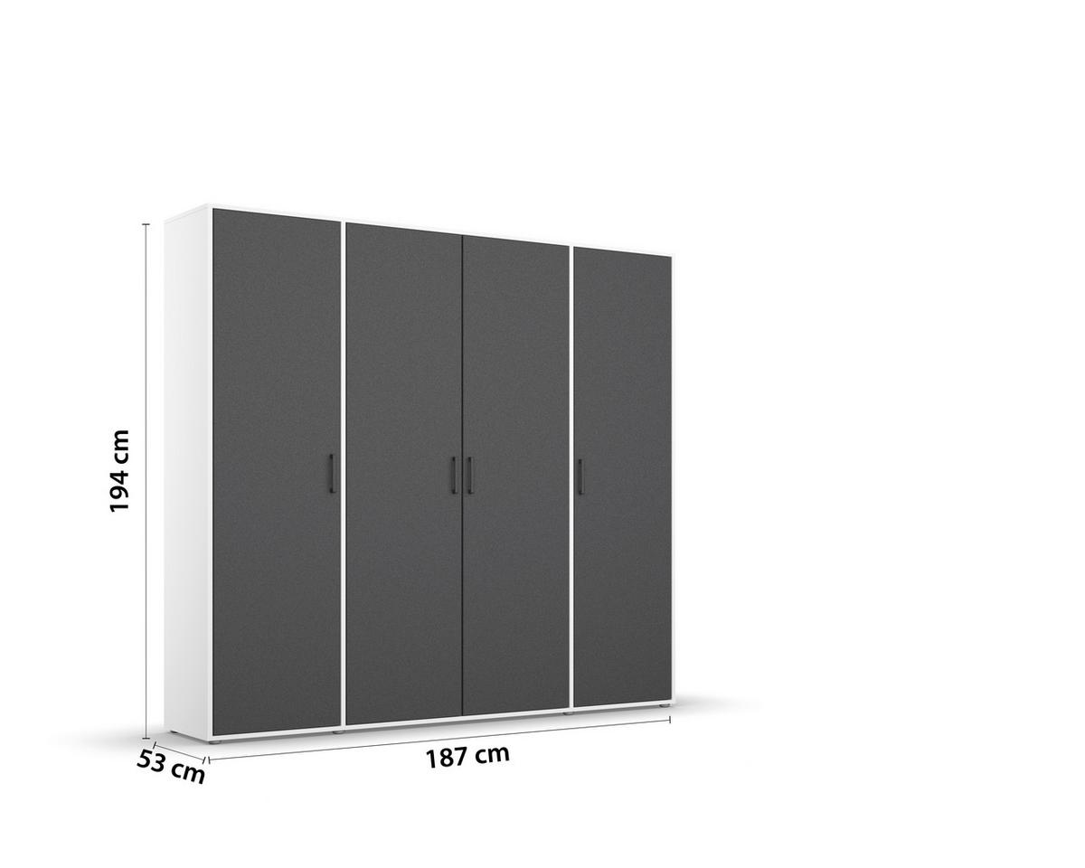 Drehtürenschrank Voyager Weiß,grau B: 187 cm - Weiß/Grau, MODERN, Holzwerkstoff (187/194/53cm) - Rauch Möbel