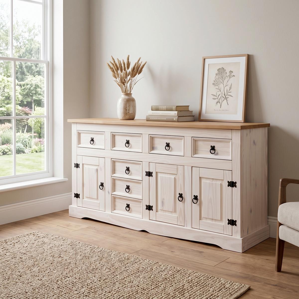 SIDEBOARD Weiß B: 174cm - Weiß, Natur, Holz (174/84/44cm) - Livetastic