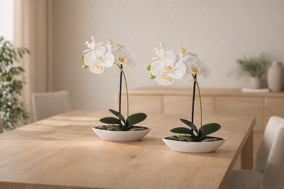 Kunstpflanze Orchideen Weiß, Topf: Weiß, H: 30 cm - Weiß/Grün, Design, Keramik/Kunststoff (30cm)