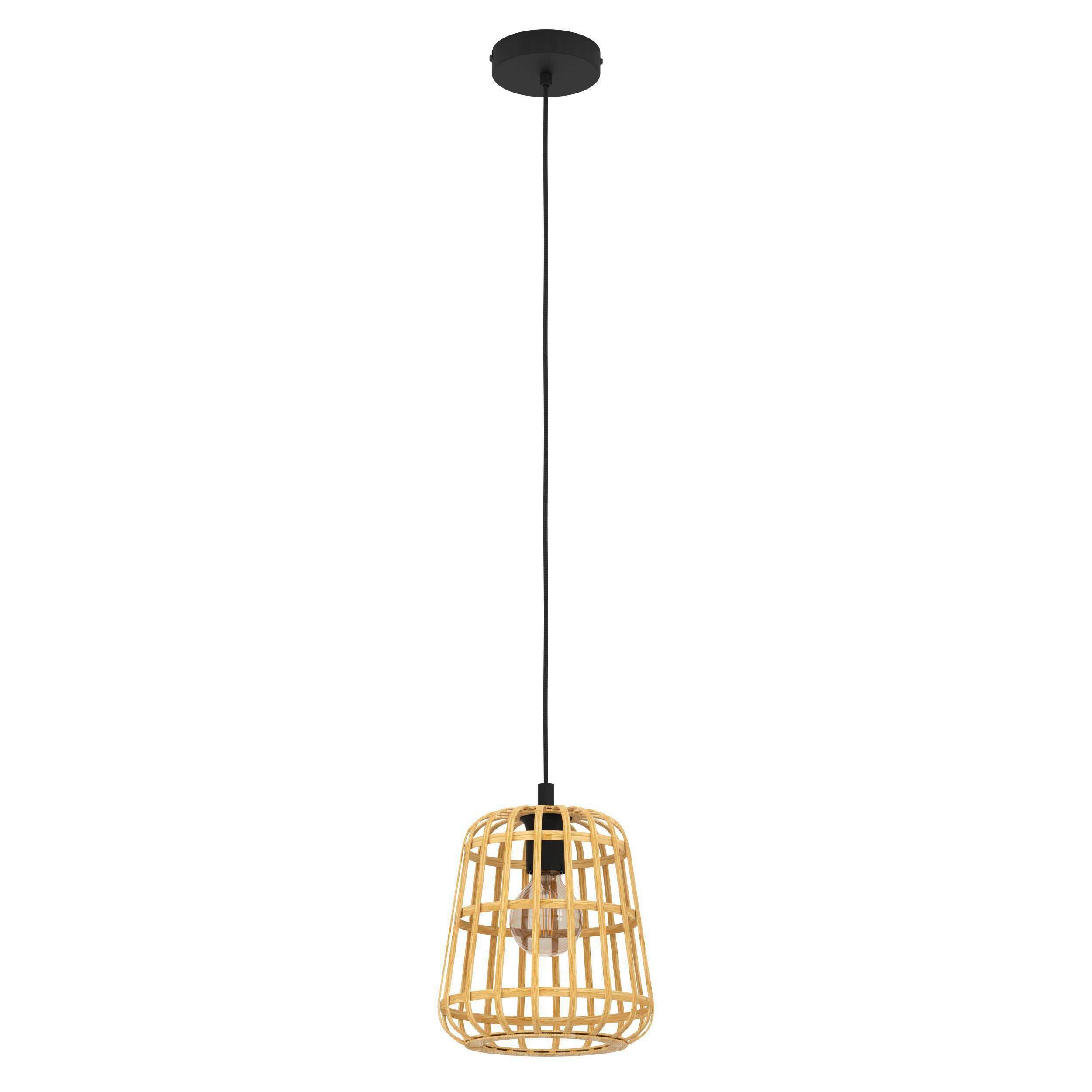 ZÁVESNÉ SVIETIDLO MONTEZUELO - čierna/prírodná farba, Design, kov/drevo (24/150cm) - Eglo