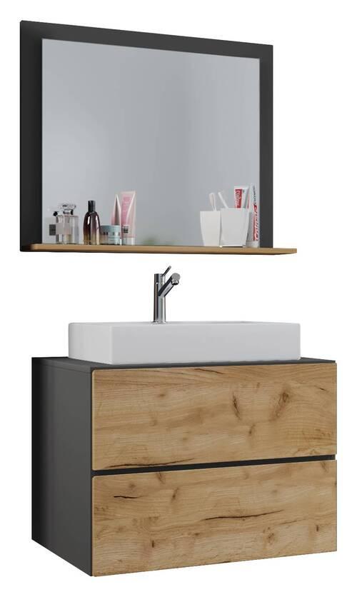 Badmöbel-Set 3-Tlg. Lendas 60 cm Anthrazit - Honigeiche/Anthrazit, MODERN, Glas/Keramik (60cm) - MID.YOU