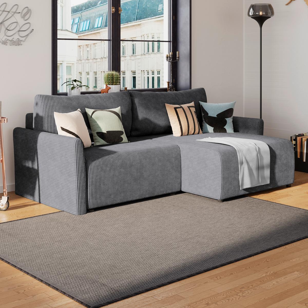 Ecksofa mit Schlaffunktion Sonos, Anthrazit 228x146 cm - Ecru/Anthrazit, MODERN, Textil (228/146cm)