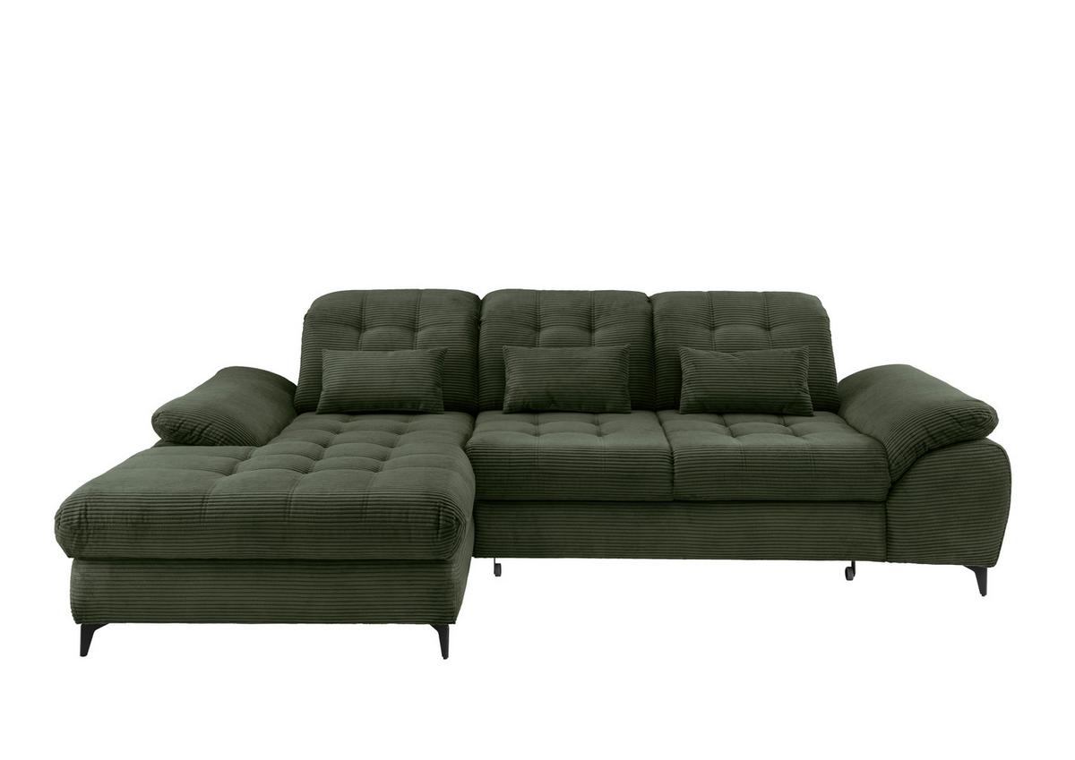 Eckschlafsofa Delphino Dunkelgrün S: 189x273 cm - Dunkelgrün/Schwarz, MODERN, Textil (189/273cm) - Livetastic