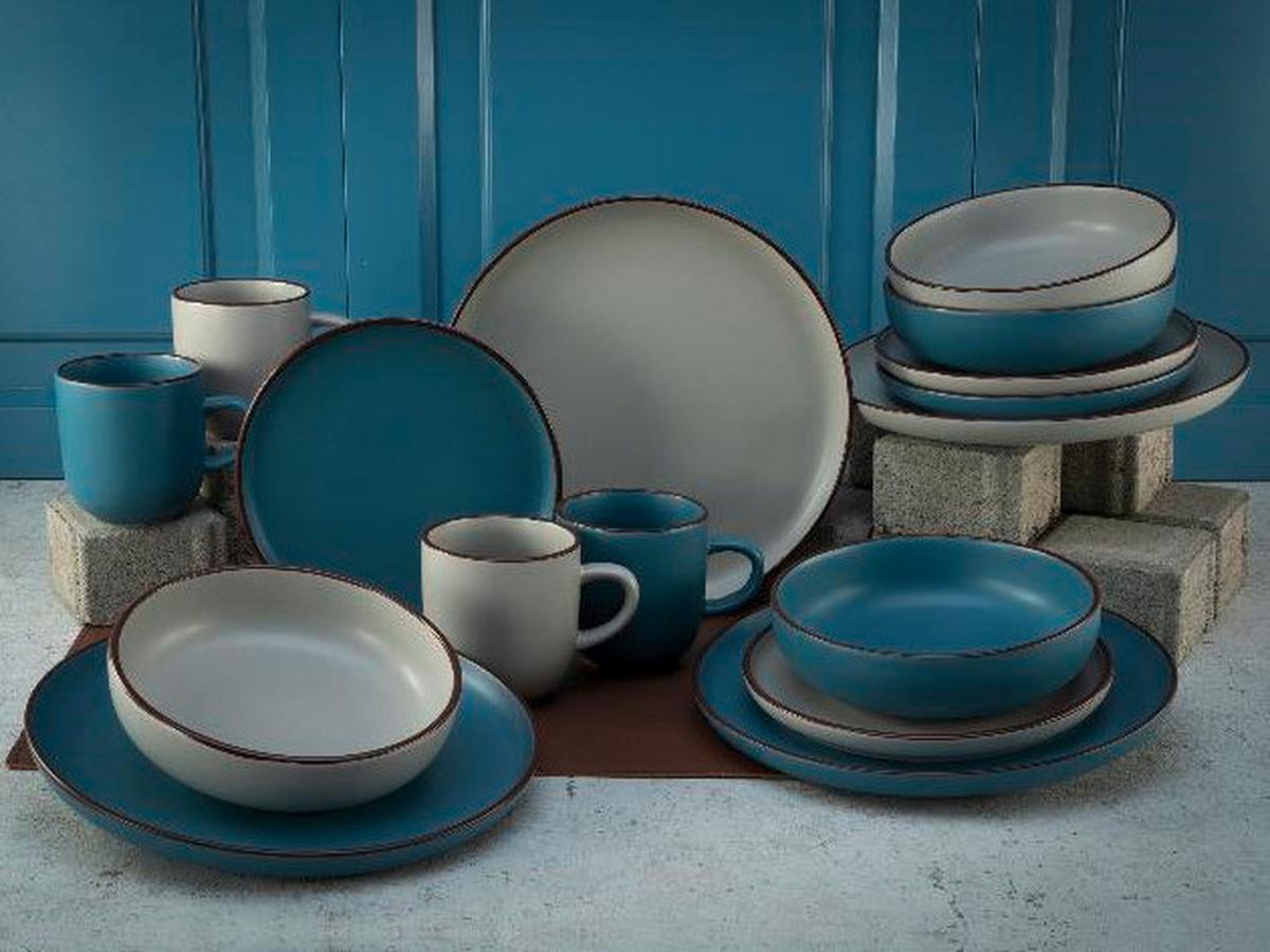 Kombiservice Keramik 4 Personen Geschirr Set - Blau/Beige, Basics, Keramik (29,5/28,5/28cm) - Creatable